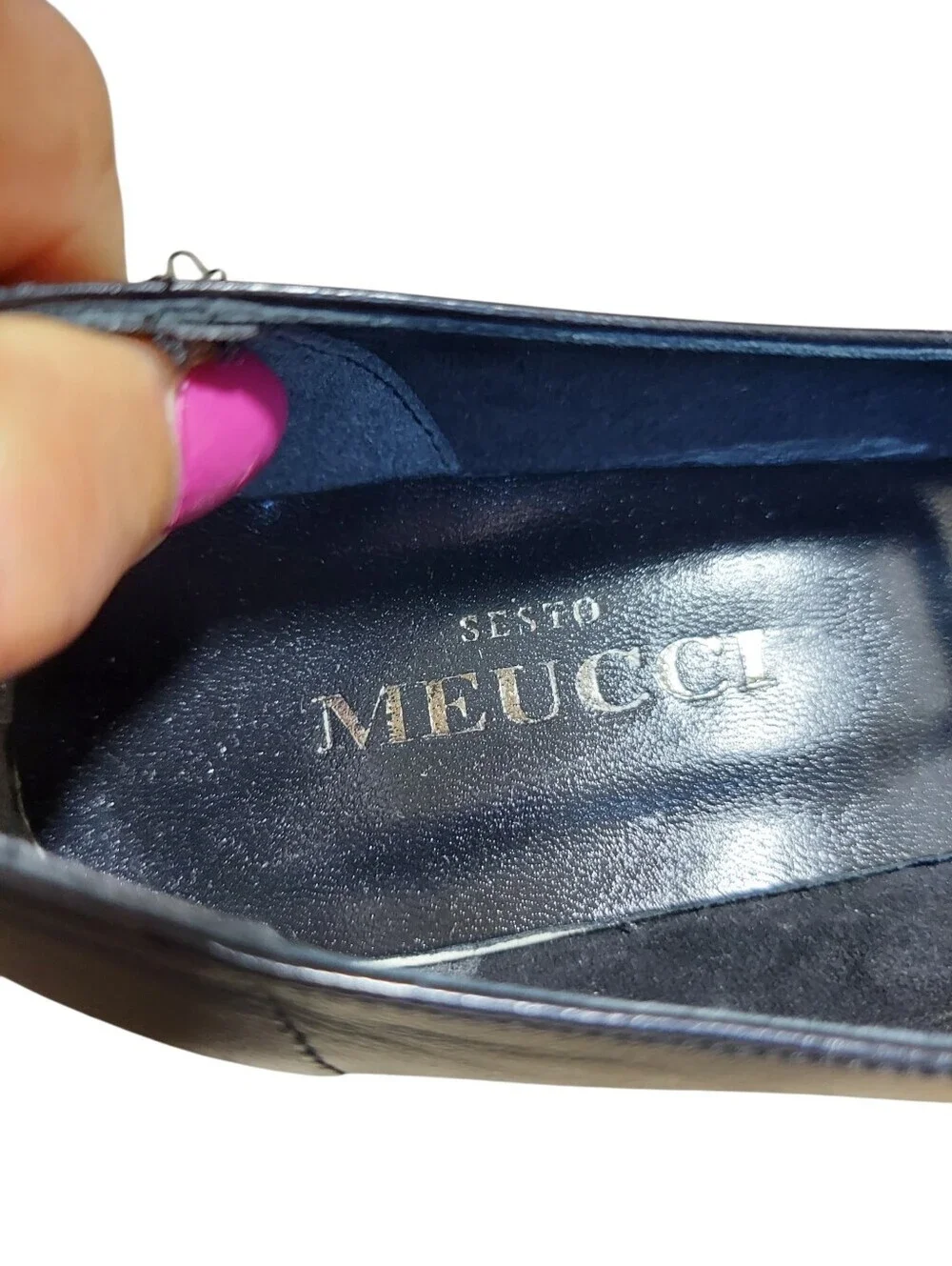 Sesto Meucci Black Leather Peep Toe Wedge Shoes 6.5 Made in Italy Comfort Luxury